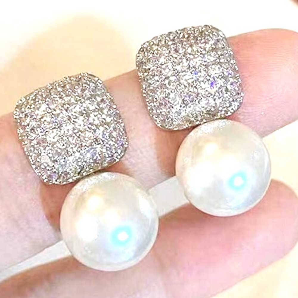 Cubic Zirconia Pearl Dangle Earrings